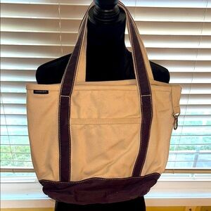 Lands' End Cream and Blue Travel Tote Bag